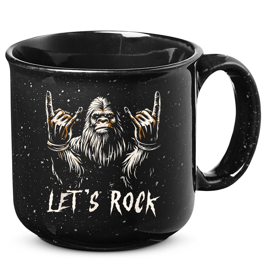 Bigfoot Rock On Funny Sasquatch Rock And Roll LetS Rock 15oz Campfire Ceramic Mug