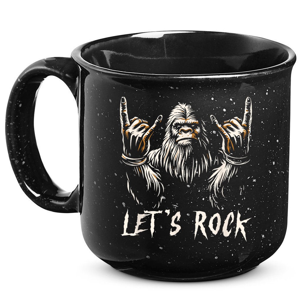 Bigfoot Rock On Funny Sasquatch Rock And Roll LetS Rock 15oz Campfire Ceramic Mug