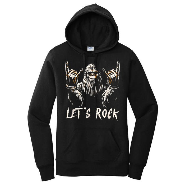 Bigfoot Rock On Funny Sasquatch Rock And Roll LetS Rock Women's Pullover Hoodie