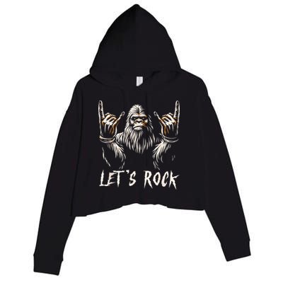 Bigfoot Rock On Funny Sasquatch Rock And Roll LetS Rock Crop Fleece Hoodie