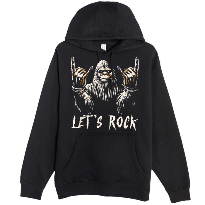 Bigfoot Rock On Funny Sasquatch Rock And Roll LetS Rock Premium Pullover Hoodie