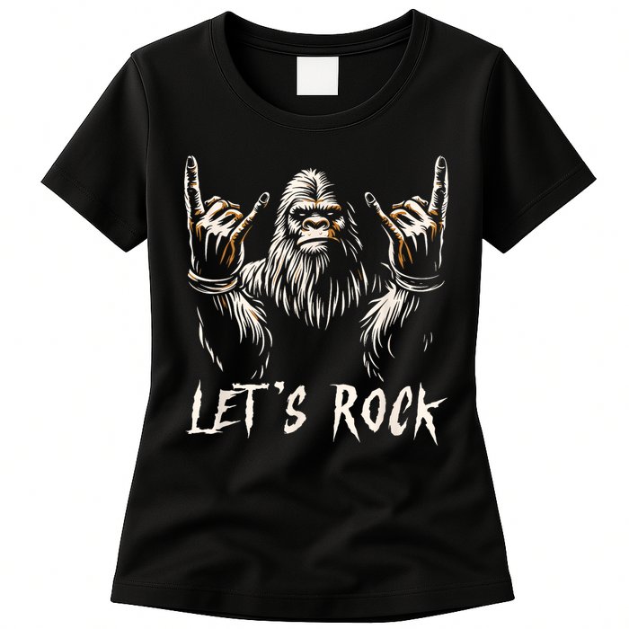 Bigfoot Rock On Funny Sasquatch Rock And Roll LetS Rock Womens T-Shirt