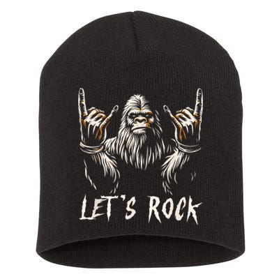 Bigfoot Rock On Funny Sasquatch Rock And Roll LetS Rock Short Acrylic Beanie