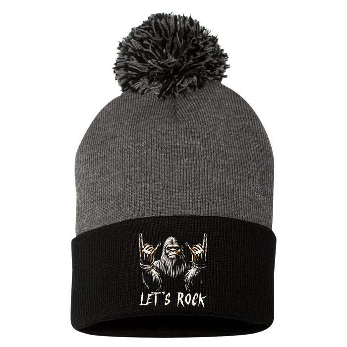 Bigfoot Rock On Funny Sasquatch Rock And Roll LetS Rock Pom Pom 12in Knit Beanie