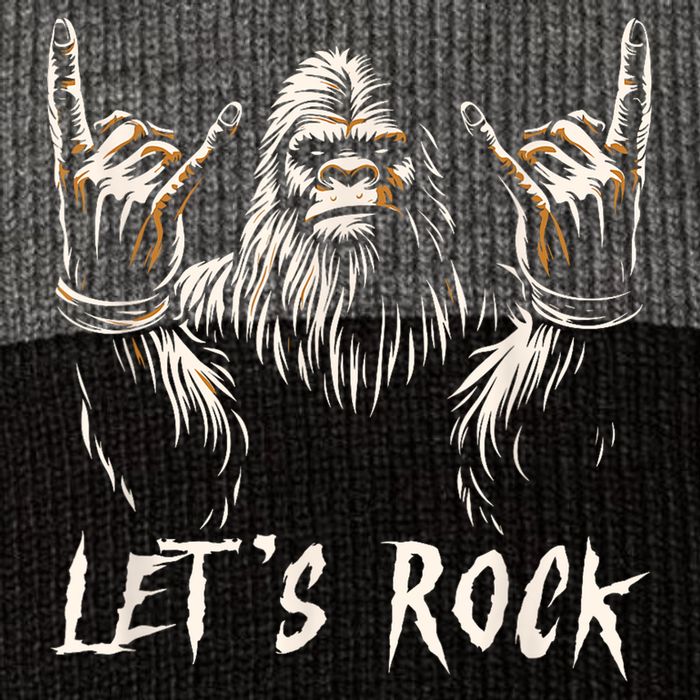 Bigfoot Rock On Funny Sasquatch Rock And Roll LetS Rock Pom Pom 12in Knit Beanie
