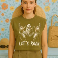 Bigfoot Rock On Funny Sasquatch Rock And Roll LetS Rock Garment-Dyed Women's Muscle Tee