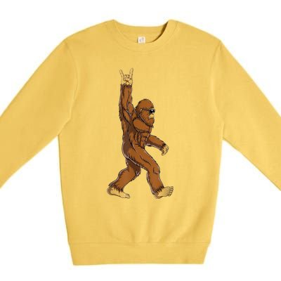 Bigfoot Rock On Sasquatch Rock And Roll Funny Graphic Premium Crewneck Sweatshirt