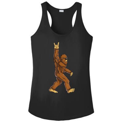 Bigfoot Rock On Sasquatch Rock And Roll Funny Graphic Ladies PosiCharge Competitor Racerback Tank