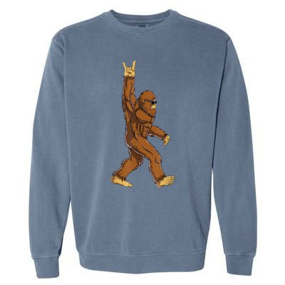 Bigfoot Rock On Sasquatch Rock And Roll Funny Graphic Garment-Dyed Sweatshirt