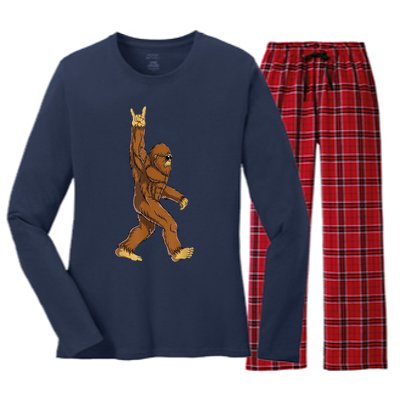 Bigfoot Rock On Sasquatch Rock And Roll Funny Graphic Women's Long Sleeve Flannel Pajama Set 