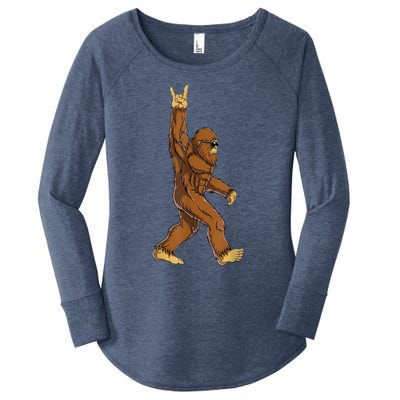 Bigfoot Rock On Sasquatch Rock And Roll Funny Graphic Women's Perfect Tri Tunic Long Sleeve Shirt