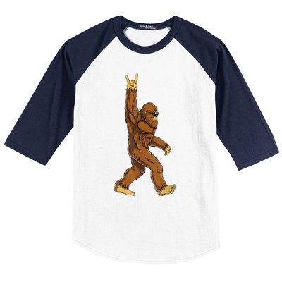 Bigfoot Rock On Sasquatch Rock And Roll Funny Graphic Baseball Sleeve Shirt