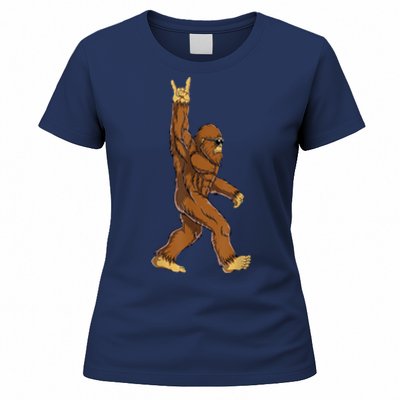 Bigfoot Rock On Sasquatch Rock And Roll Funny Graphic Women's T-Shirt