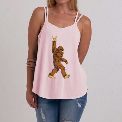 Bigfoot Rock On Sasquatch Rock And Roll Funny Graphic Women's Strappy Tank