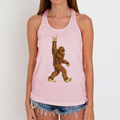 Bigfoot Rock On Sasquatch Rock And Roll Funny Graphic Women's Knotted Racerback Tank