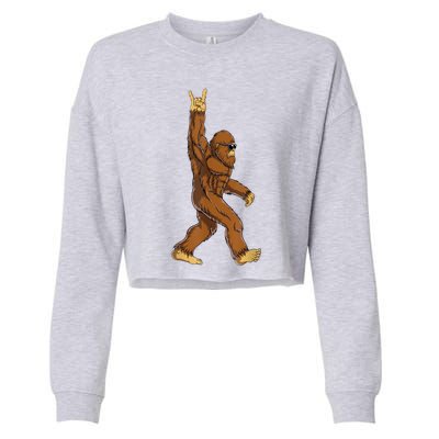 Bigfoot Rock On Sasquatch Rock And Roll Funny Graphic Cropped Pullover Crew