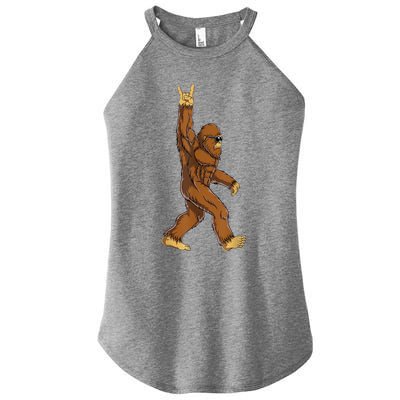 Bigfoot Rock On Sasquatch Rock And Roll Funny Graphic Women's Perfect Tri Rocker Tank