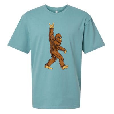 Bigfoot Rock On Sasquatch Rock And Roll Funny Graphic Sueded Cloud Jersey T-Shirt