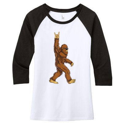 Bigfoot Rock On Sasquatch Rock And Roll Funny Graphic Women's Tri-Blend 3/4-Sleeve Raglan Shirt