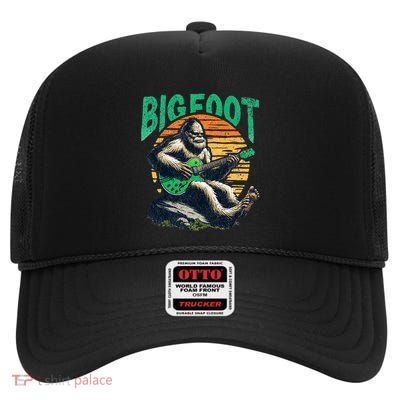 Bigfoot Rockin Out On The Guitar High Crown Mesh Back Trucker Hat