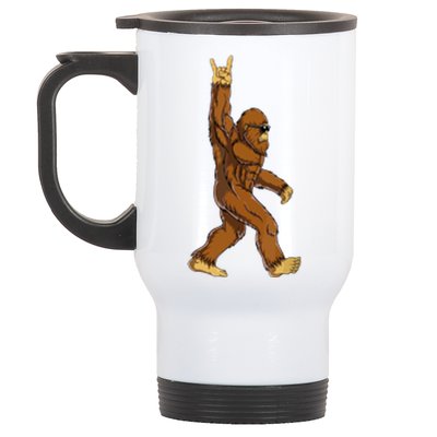 Bigfoot Rock On Sasquatch Funny Rock And Roll Gift Stainless Steel Travel Mug