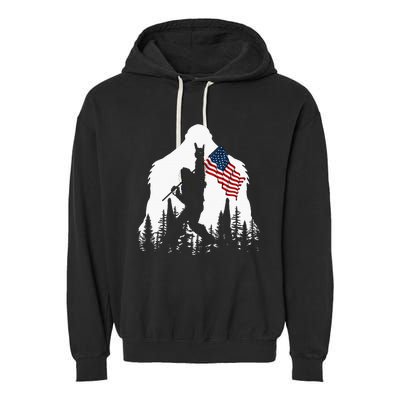 Bigfoot Rock On Hold American Flag Sasquatch Believers Garment-Dyed Fleece Hoodie