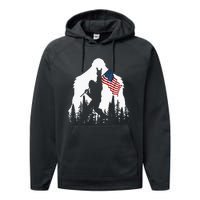 Bigfoot Rock On Hold American Flag Sasquatch Believers Performance Fleece Hoodie