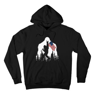 Bigfoot Rock On Hold American Flag Sasquatch Believers Hoodie