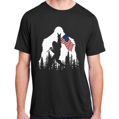 Bigfoot Rock On Hold American Flag Sasquatch Believers Adult ChromaSoft Performance T-Shirt