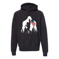 Bigfoot Rock On Hold American Flag Sasquatch Believers Premium Hoodie