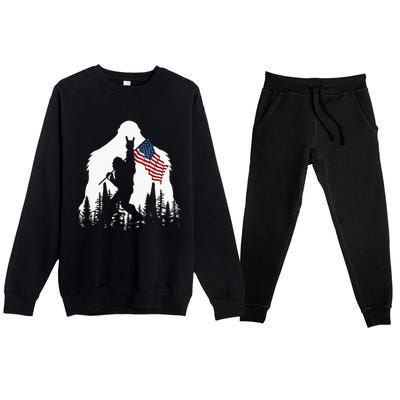 Bigfoot Rock On Hold American Flag Sasquatch Believers Premium Crewneck Sweatsuit Set