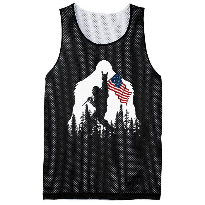 Bigfoot Rock On Hold American Flag Sasquatch Believers Mesh Reversible Basketball Jersey Tank