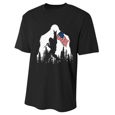 Bigfoot Rock On Hold American Flag Sasquatch Believers Performance Sprint T-Shirt