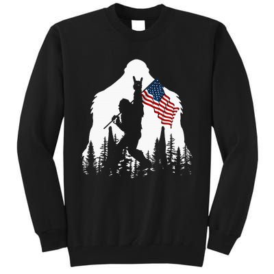 Bigfoot Rock On Hold American Flag Sasquatch Believers Tall Sweatshirt