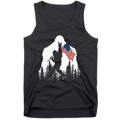 Bigfoot Rock On Hold American Flag Sasquatch Believers Tank Top