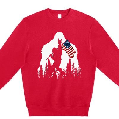 Bigfoot Rock On Hold American Flag Sasquatch Believers Premium Crewneck Sweatshirt