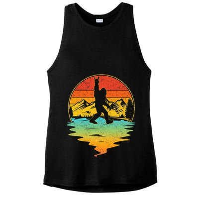 Bigfoot Rock On Sasquatch Rock And Roll Funny Graphic Ladies PosiCharge Tri-Blend Wicking Tank