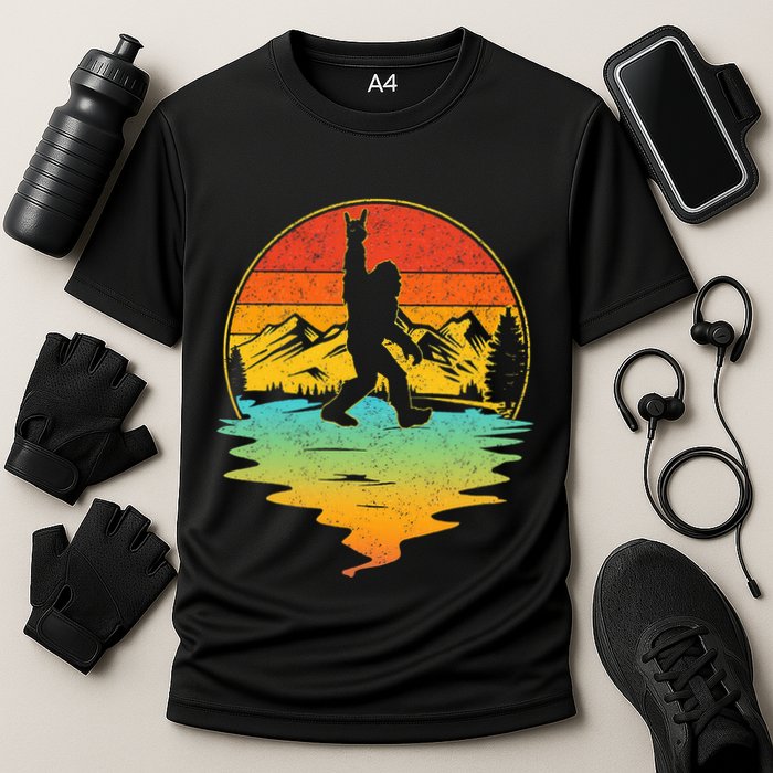 Bigfoot Rock On Sasquatch Rock And Roll Funny Graphic Performance Shirt