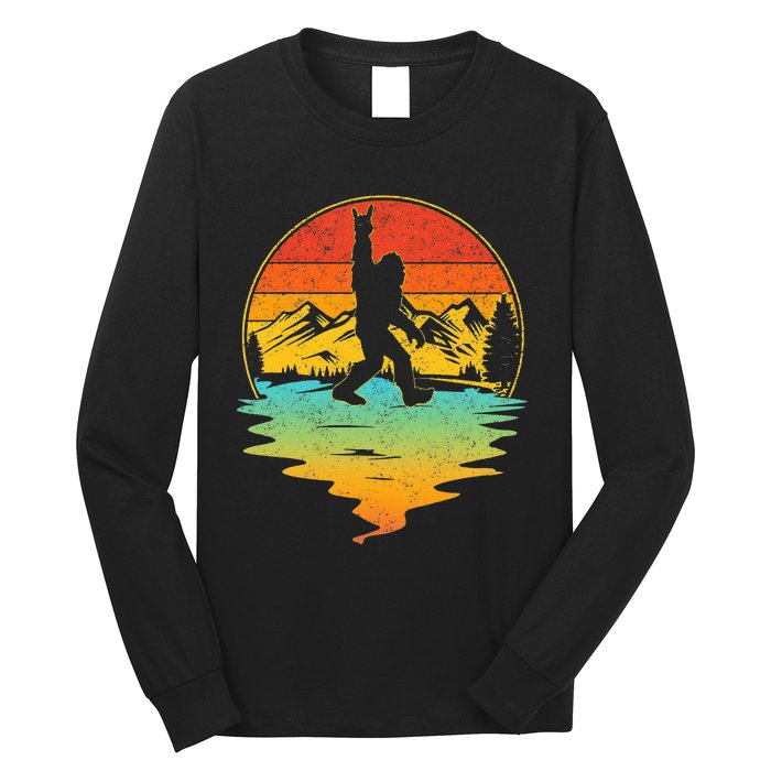 Bigfoot Rock On Sasquatch Rock And Roll Funny Graphic Long Sleeve Shirt