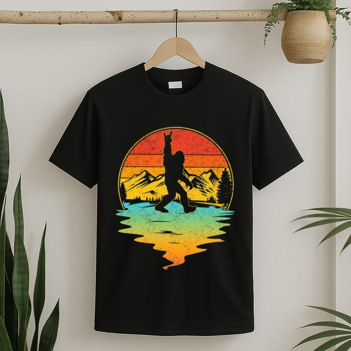 Bigfoot Rock On Sasquatch Rock And Roll Funny Graphic T-Shirt