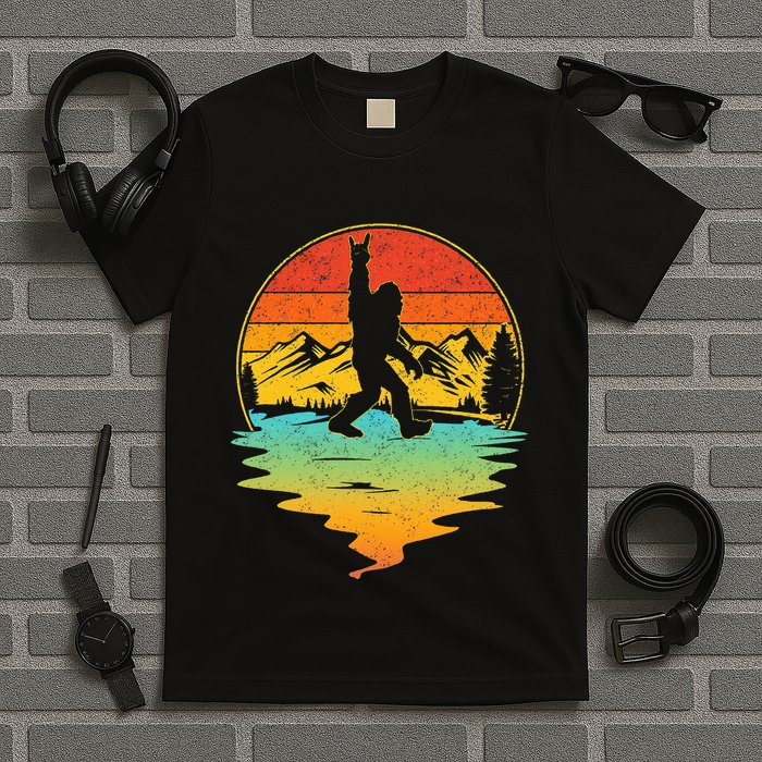 Bigfoot Rock On Sasquatch Rock And Roll Funny Graphic T-Shirt