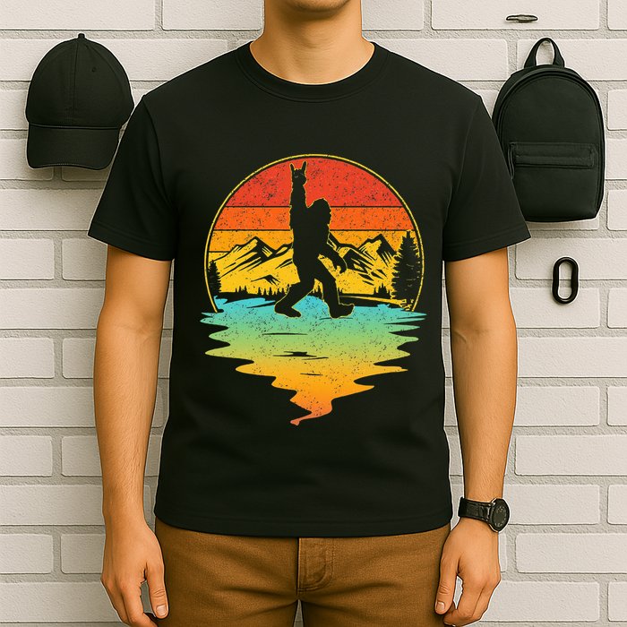 Bigfoot Rock On Sasquatch Rock And Roll Funny Graphic T-Shirt