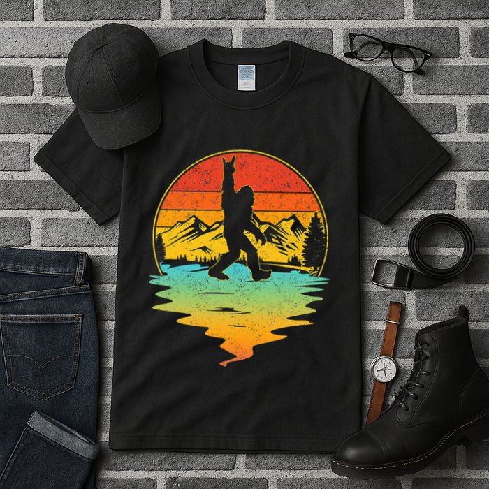 Bigfoot Rock On Sasquatch Rock And Roll Funny Graphic Tall T-Shirt