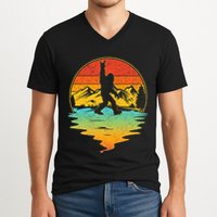 Bigfoot Rock On Sasquatch Rock And Roll Funny Graphic V-Neck T-Shirt