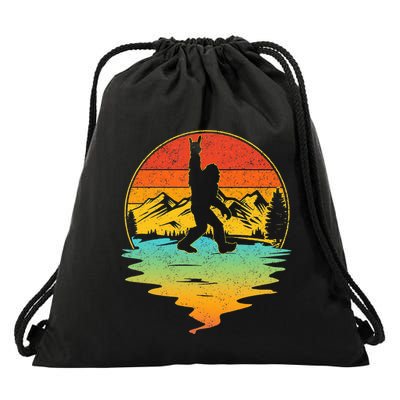 Bigfoot Rock On Sasquatch Rock And Roll Funny Graphic Drawstring Bag