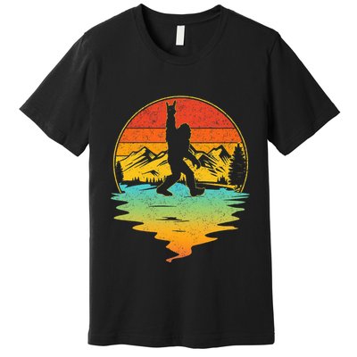 Bigfoot Rock On Sasquatch Rock And Roll Funny Graphic Premium T-Shirt