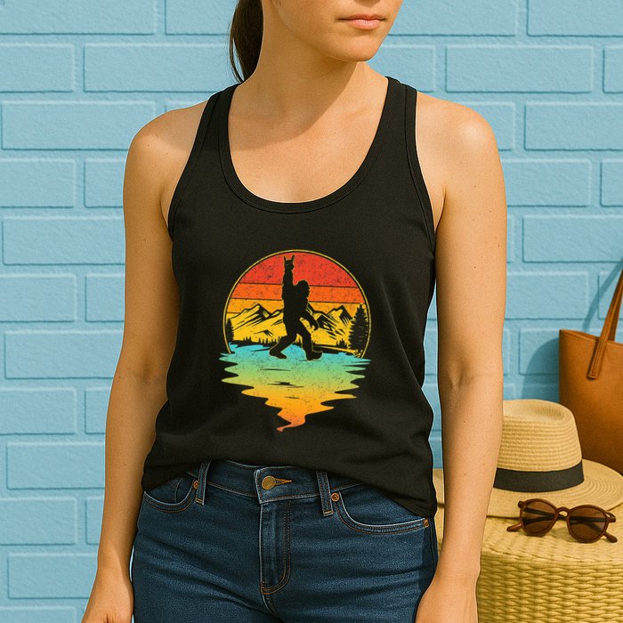 Bigfoot Rock On Sasquatch Rock And Roll Funny Graphic Womens Tank Top