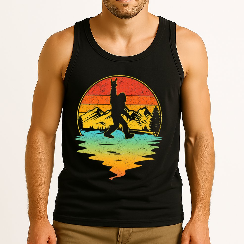 Bigfoot Rock On Sasquatch Rock And Roll Funny Graphic Tank Top
