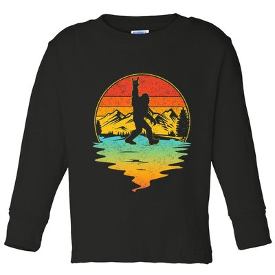 Bigfoot Rock On Sasquatch Rock And Roll Funny Graphic Toddler Long Sleeve Shirt