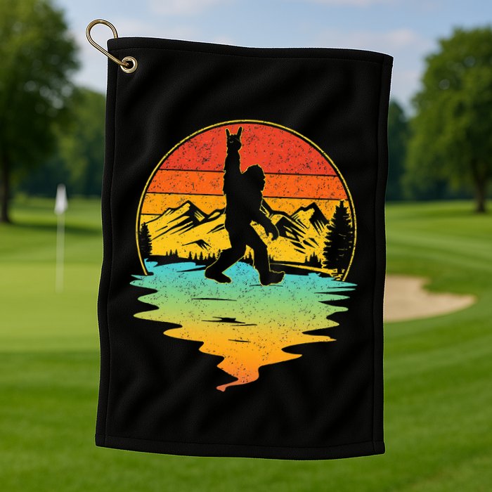 Bigfoot Rock On Sasquatch Rock And Roll Funny Graphic Golf Towel